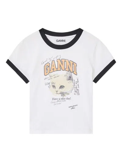 Ganni Kitty Organic Cotton T-shirt In White