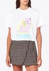Ganni Kitty Print Crewneck T-shirt In White