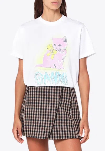 GANNI KITTY PRINT CREWNECK T-SHIRT