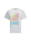 Ganni White Crewneck T-shirt With Maxi Logo On The Front In Cotton Jersey Woman