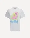 Ganni White Crewneck T-shirt With Maxi Logo On The Front In Cotton Jersey Woman In White