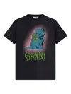 Ganni Basic Cotton Jersey Neon Kitty T-shirt In Black