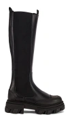 Ganni Black Cleated High Chelsea Boots In Black