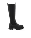 Ganni Black Knee-high Chelsea Boots - Size 41 Calf Leather In Black