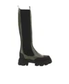 Ganni Chelsea High Leather Boots In Khaki Green