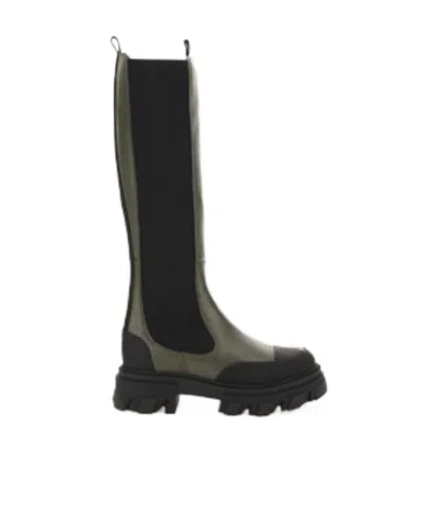 Ganni Leather Knee Boots In Multi