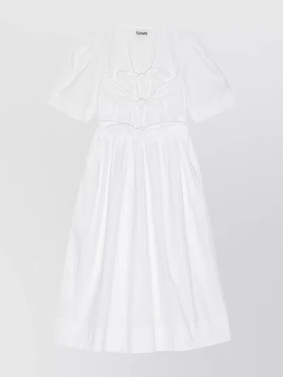 GANNI KNEE LENGTH DRESS WITH BOW AND PLEAT DETAILING