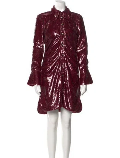 Pre-owned Ganni Knee-length Dress W/ Tags In Burgundy