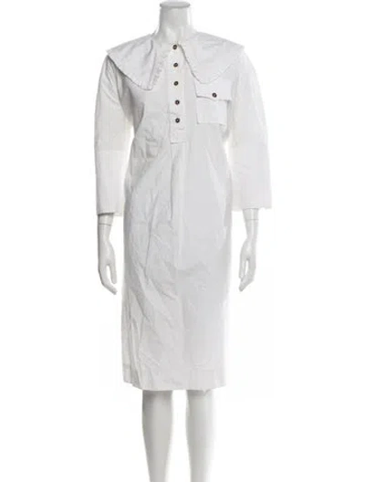 Pre-owned Ganni Knee-length Dress In White