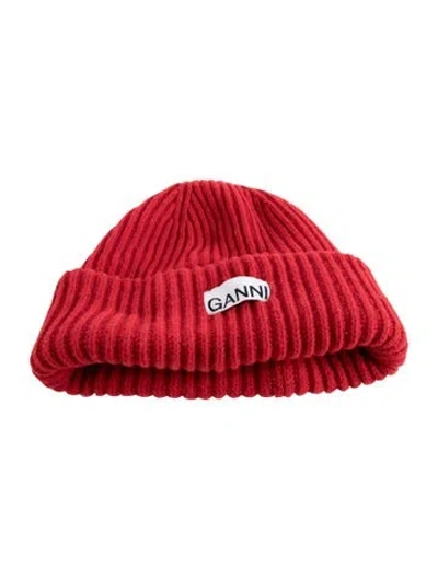 Pre-owned Ganni Knit Beanie Hat In Red