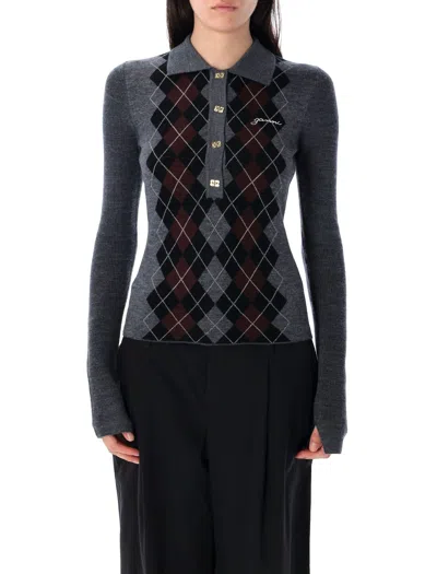 Ganni Knit Polo Argyle In Black