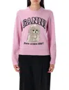 Ganni Womens Chalk Pink Poodle Logo-motif Wool-blend Knit Jumper Xs In Pink