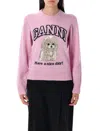 Ganni Womens Chalk Pink Poodle Logo-motif Wool-blend Knit Jumper Xs In Pink
