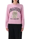 Ganni Womens Chalk Pink Poodle Logo-motif Wool-blend Knit Jumper Xs In Pink