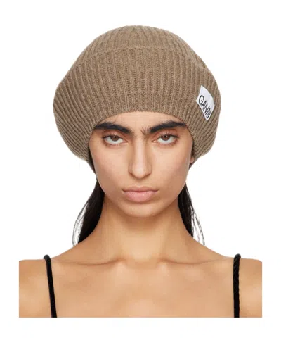 Ganni Knitted Beret In Nude