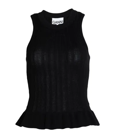 Ganni Knitted Crew Neck Vest In Black