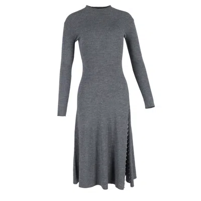 Ganni Knitted Hook & Eye Detailed Midi Dress In Grey Cotton