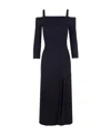 Ganni Long Knitted Off-the-shoulder Dress In Black