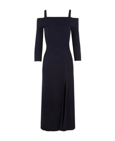 ganni off shoulder dress Ganni Long Knitted Off-the-shoulder Dress In Blue