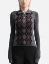 Ganni Grey Sweater With Classic Collar And Check Motif On The Front In Wool Woman In Gray