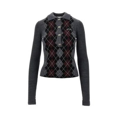 GANNI KNITTED POLO SHIRT WITH LOZENGE MOTIF