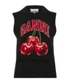 Ganni Sleeveless Intarsia Knit Crew Neck Top In Black