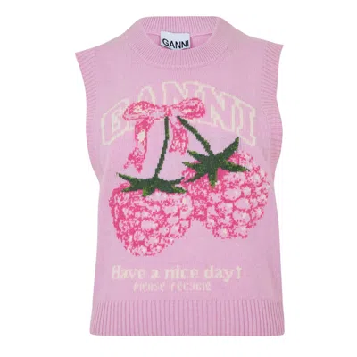 Ganni Knitted Sweater Vest In Pink