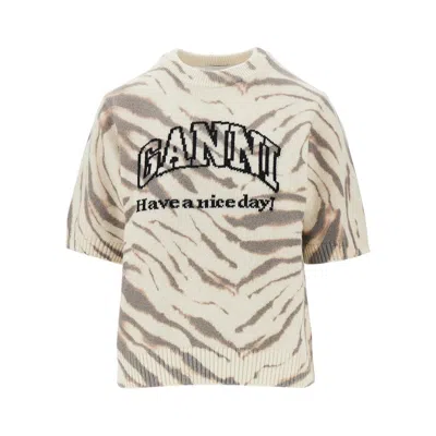 Ganni Maglia Slim Fit Con Stampa All Over In Animal Print