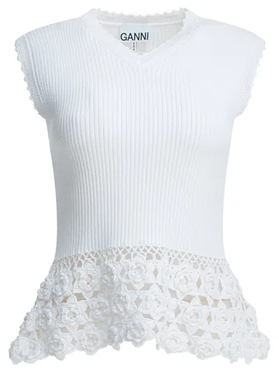 Ganni Knitted Worked Vest Knitwear White