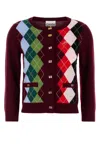 Ganni Womens Tawny Port Rhombus-print Round-neck Wool And Cashmere Cardigan Xl In Burgundy