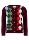 Ganni Womens Tawny Port Rhombus-print Round-neck Wool And Cashmere Cardigan Xl In Burgundy