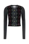 Ganni Grey Sweater With Classic Collar And Check Motif On The Front In Wool Woman