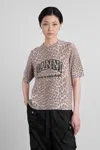 Ganni Women Leopard Wool Mix T-shirt In Brown