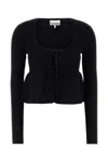 Ganni Stretch Viscose Blend Peplum Cardigan In Black