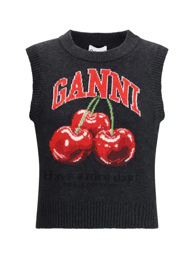 Ganni Cherry Vest In Black