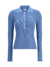 Ganni Spacedyed Logo-button Polo Top In Blue
