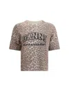 Ganni Leopard Print Logo Knit Top In Brown