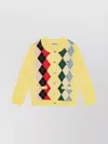 Ganni Knitwear Cardigan With Argyle Pattern And Pockets In Yellow