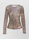 Ganni Knitwear Crewneck Leopard Print Long Sleeves In Animal Print