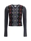 Ganni Jacquard Wool Cardigan In Gray