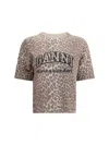 Ganni Leopard Print Short Sleeve Sweater In Multi