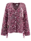 Ganni Chunky Knit Fringe Longline Knitwear With Pockets In Purple