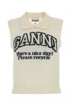 Ganni Gilet Con Grafica E Collo In White