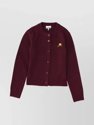 Ganni Knitwear With Ribbed Cuffs And Hem In Brown