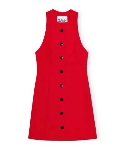 Ganni Knot-detail Button-up Minidress In Red