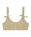 Ganni Striped Crop Top With Knots In Nude