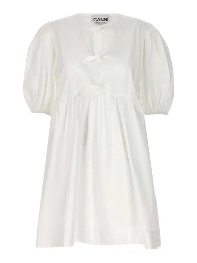 Ganni Knot Poplin Dress In White