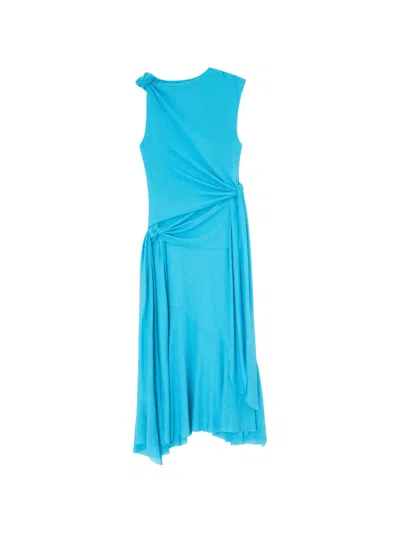 Ganni Knot Sleeveless Midi Dress In Blue