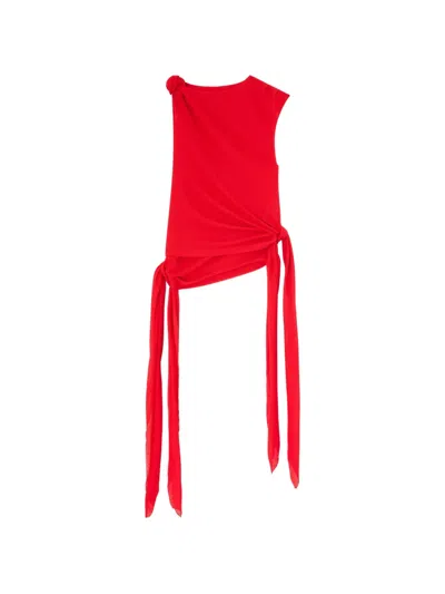 Ganni Knot-detail Asymmetric Tank Top In Red