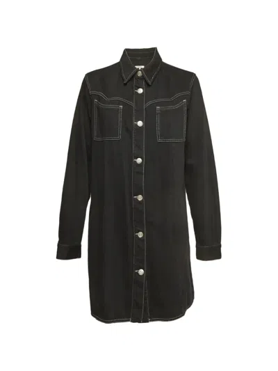 Pre-owned Ganni Kress Shirt Mini Dress In Black